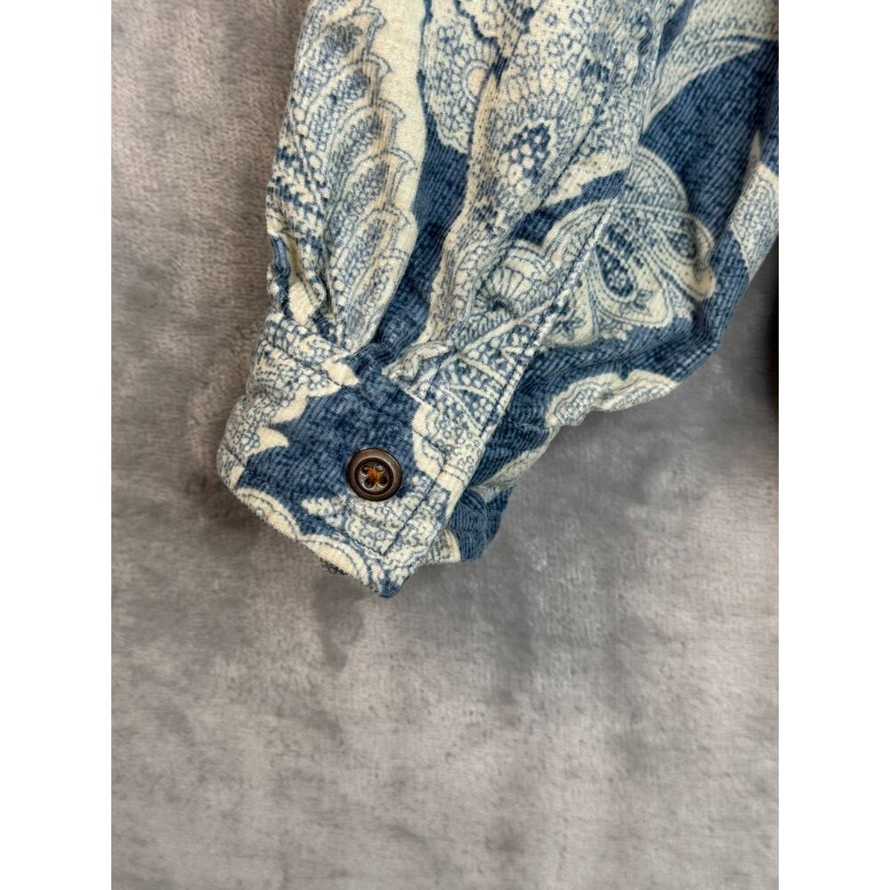 Pilcro Sigourney Anthropologie Shirt XS Blue White Paisley Corduroy Button Down - Picture 5 of 11